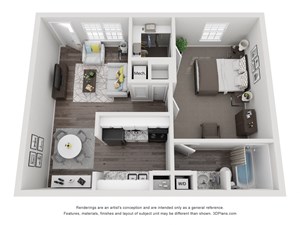 Floorplan Photos Gallery 1 bedroom 1 bathroom floor plan unfurnished at The Life at Park View, Pasadena